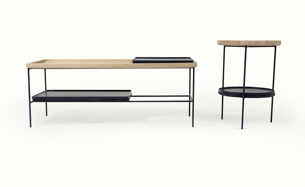 Stool, a serving tray and a side table