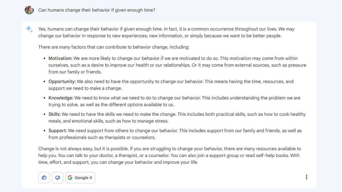 Google Bard often formats answers with bullet points and bold words to make it easier to read.