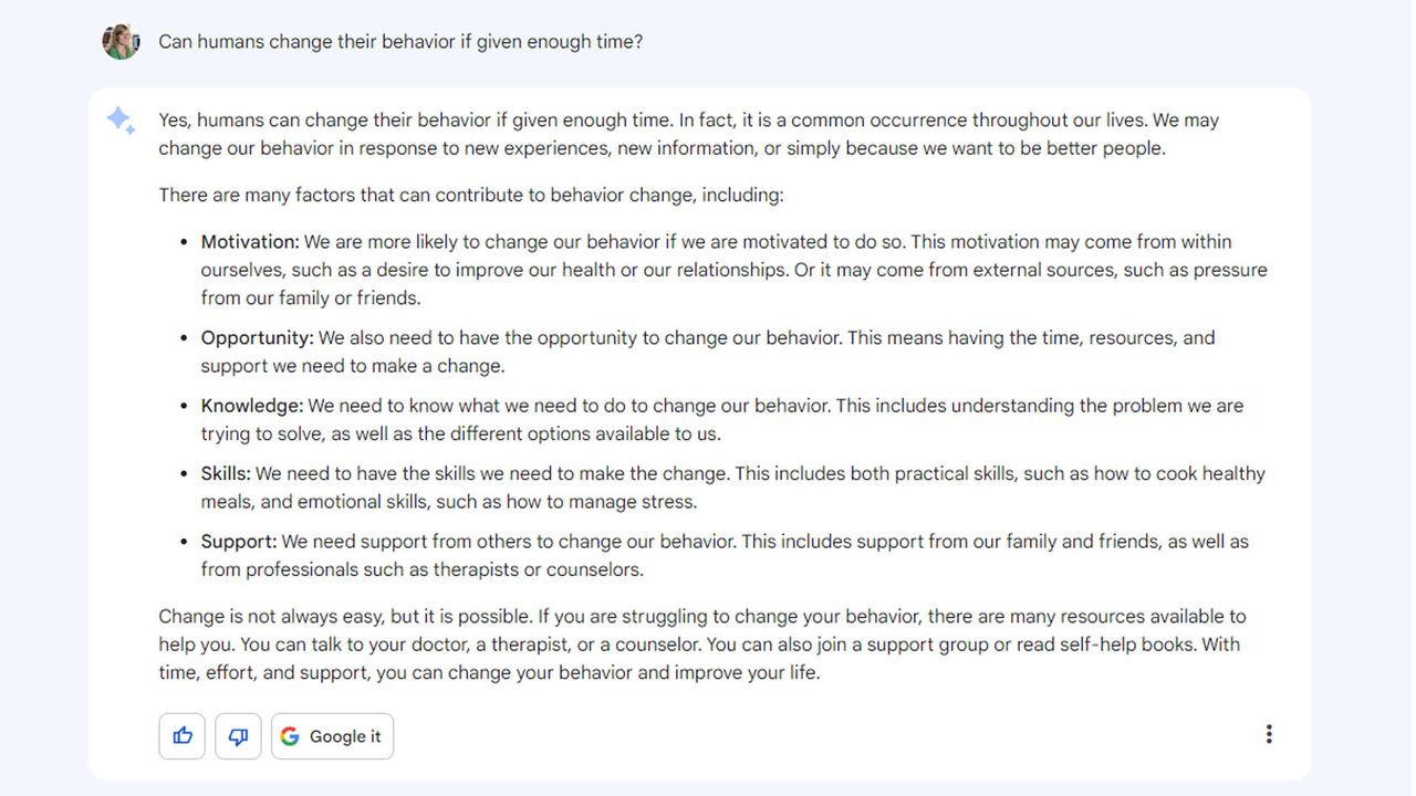 Google Bard often formats answers with bullet points and bold words to make it easier to read.