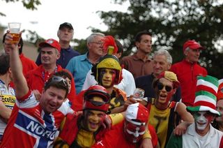 A motley crew of fans enjoys the racing.