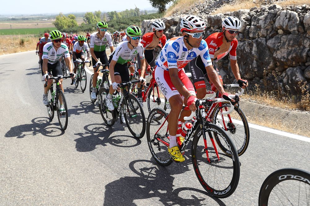 Luis Angel Mate in polka dots during stage 8 at la Vuelta