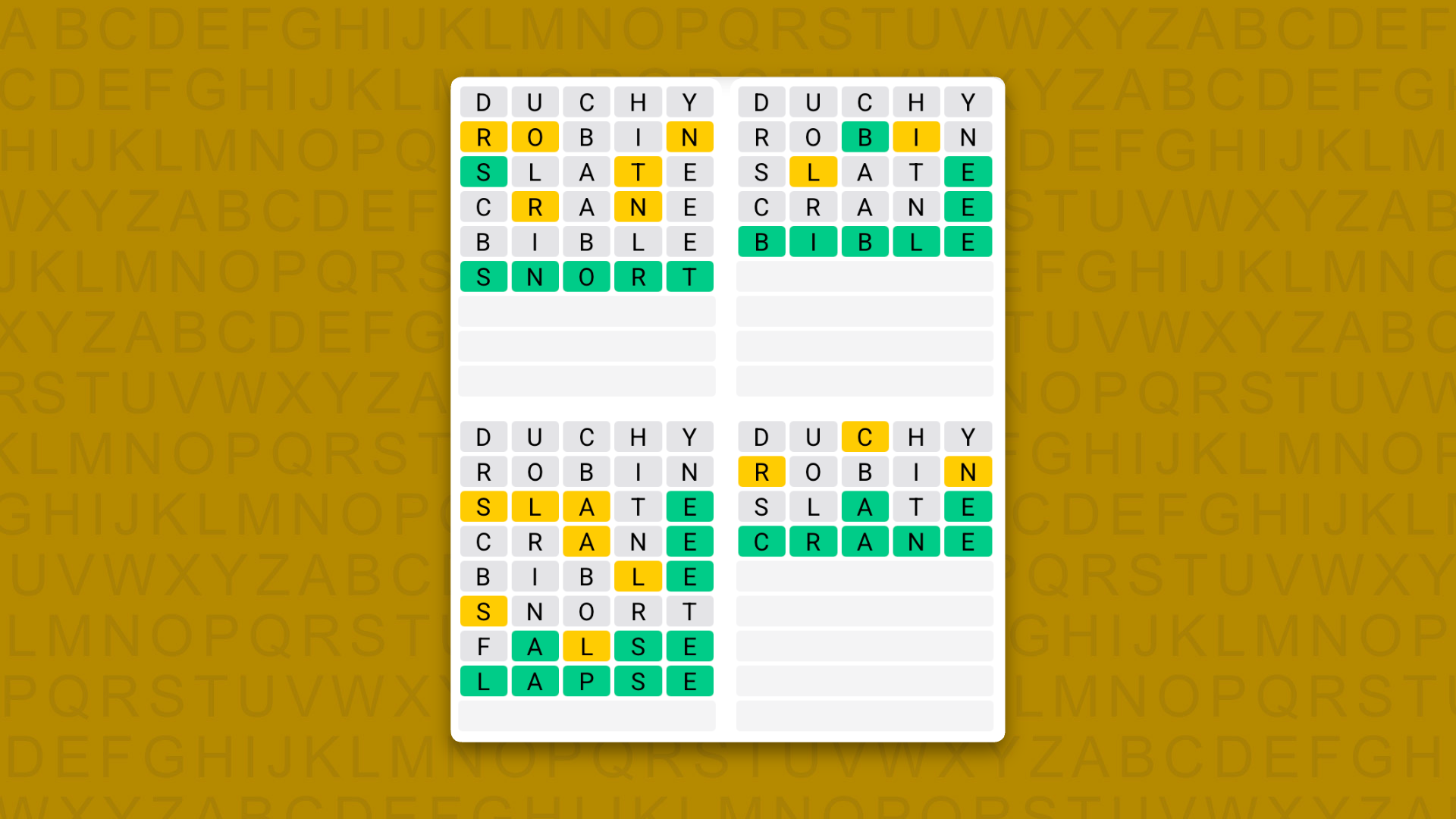 Quordle Daily Sequence answers for game 1706 on a yellow background