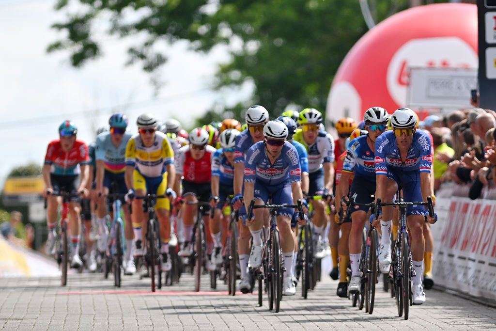 MONTDELENCLUS BELGIUM MAY 29 Ramon Sinkeldam of The Netherlands and Team AlpecinDeceuninck leads the peloton during the 83rd Circuit FrancoBelge 2024 a 1906km one day race from Tournai to MontdelEnclus on May 29 2024 in MontdelEnclus Belgium Photo by Luc ClaessenGetty Images