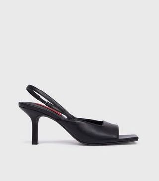 London Rebel Black Slingback Sandal Heels