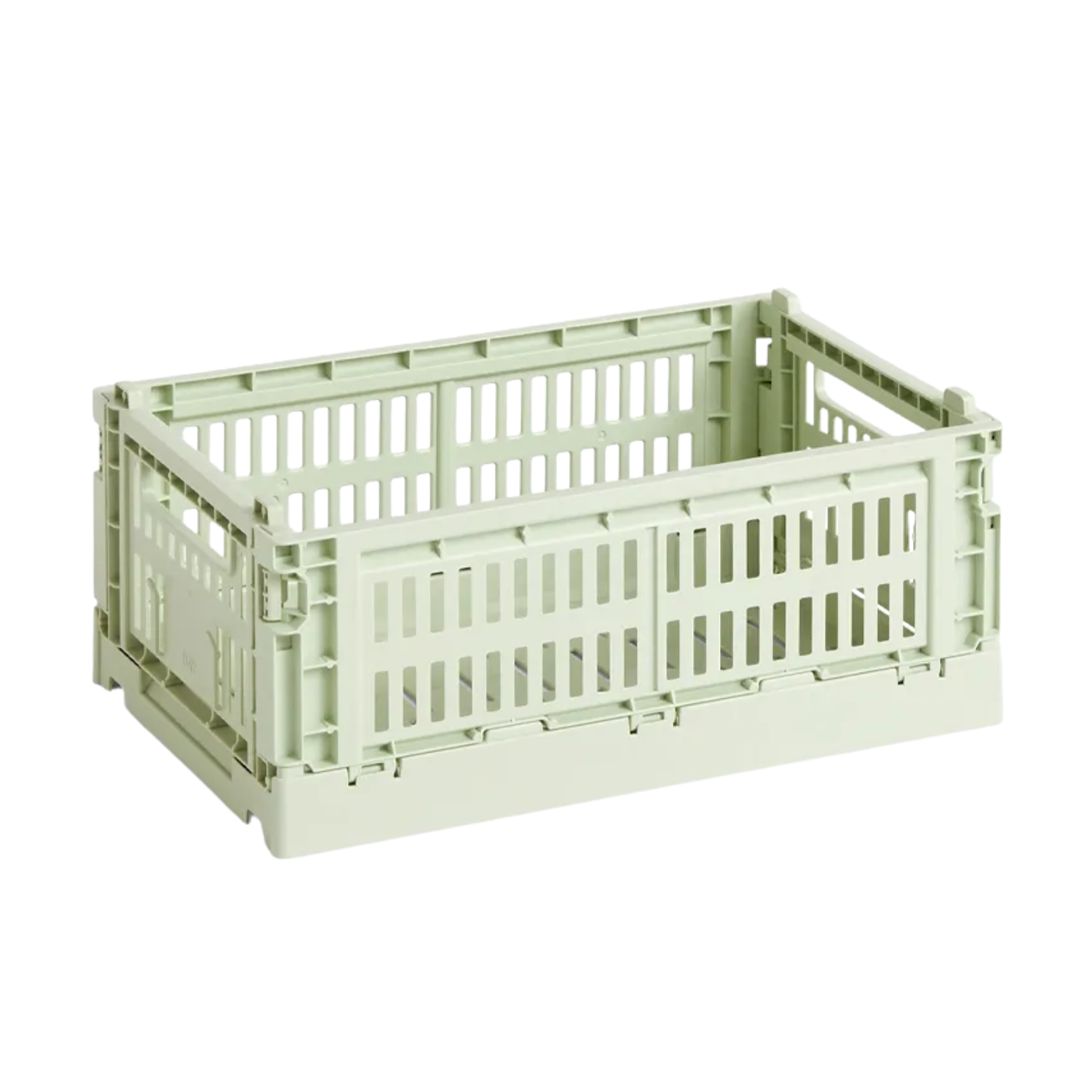 A mint green crate