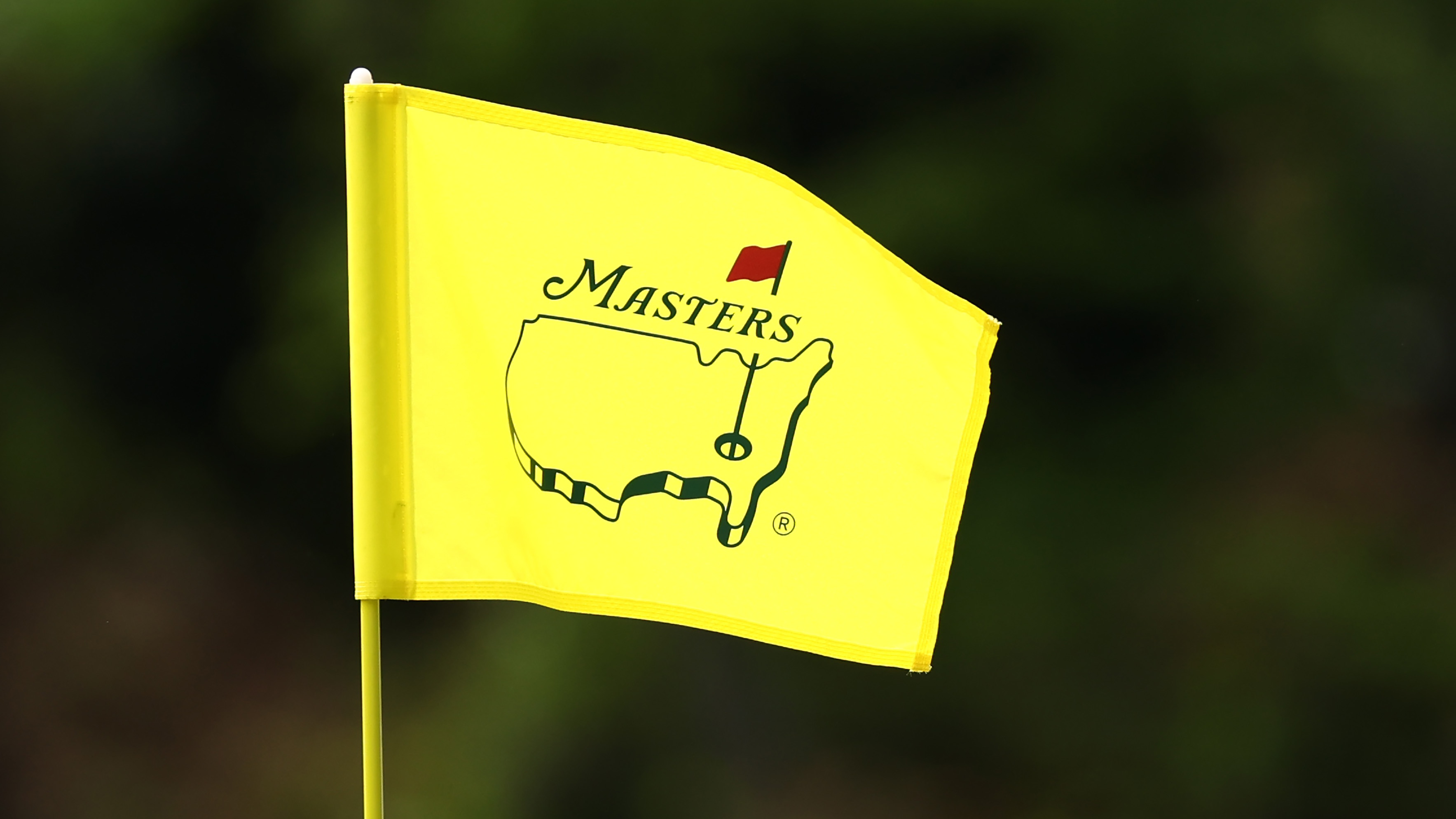 A detailed view of the pin flag on the 11th green during a practice round prior to the 2026 Masters Tournament at Augusta National Golf Club on April 07, 2026 in Augusta, Georgia.