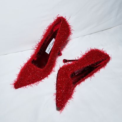 Jimmy Choo Ixia 95 Ruby Red Tinsel Pumps