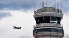 An airplane takes off at Ronald Reagan Washington National Airport in Arlington, Virginia.