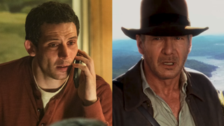 Josh O'Connor on the phone in Disclosure Day and Harrison Ford looking shocked in Indiana Jones and the Kingdom of the Crystal Skull