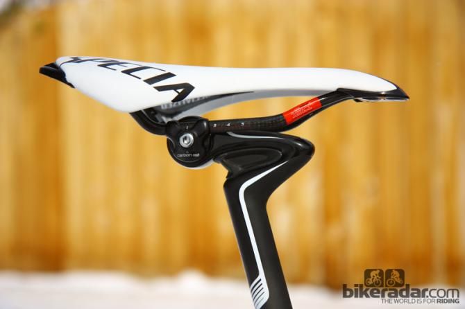 Don't laugh - the strange-looking Specialized COBL GOBL-R really works, and quite well in fact. The benefits vary depending on saddle positioning but even in the forward-most setting, it takes the sting out of bigger bumps in the road.