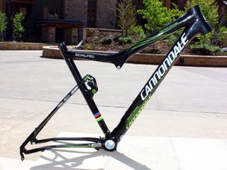 Cannondale's new Scalpel frame cuts the travel to 80mm but also the weight, too: claimed weight for the bare frame and shock is a mind-blowing 1,565g (3.45lb).