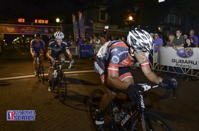 CRCA / Foundation rider Rafeal Meran works on Saturday night as a member of the winning break. Meran ended up placing ninth on the evening at the 2014 USA CRITS Iron Hill Twilight Criterium