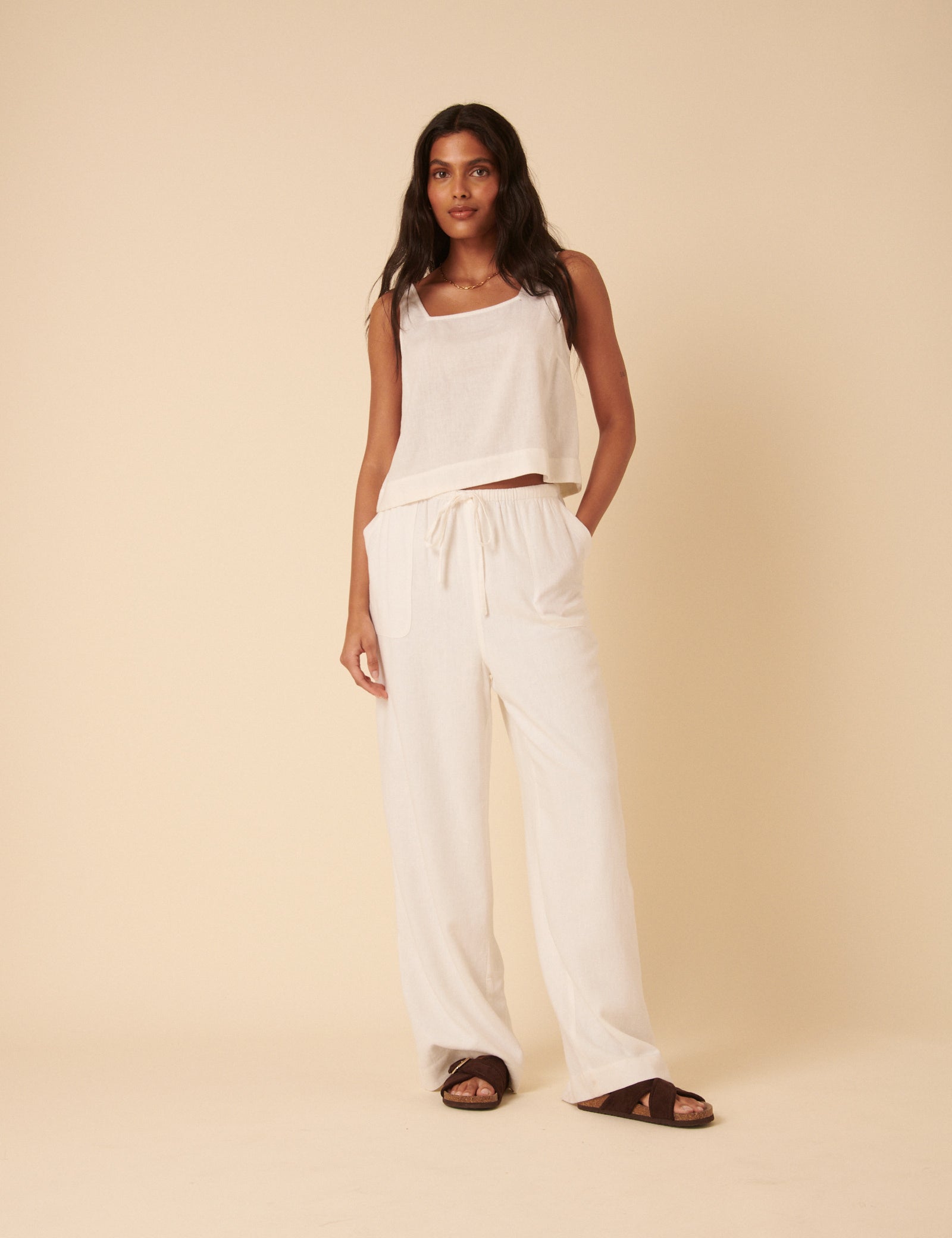 White Linen-Blend Shona Trousers