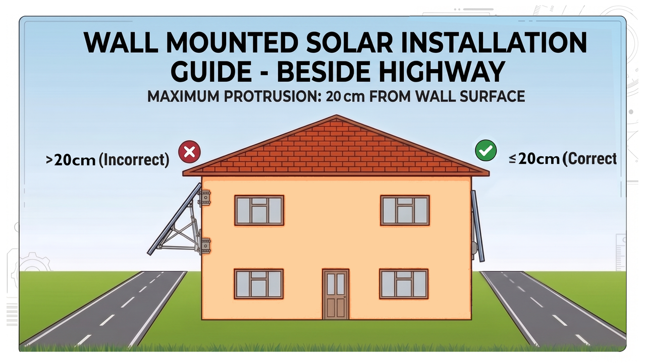 Diagram illustrating the height limits for solar panels on a wall by a highway