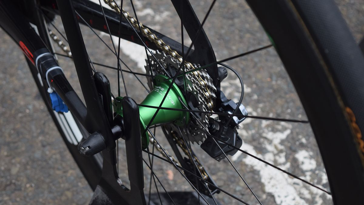 Each of the Dimension Data riders uses Emerald Green Chris King hubs on their ENVE wheels