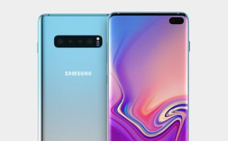 A blue-and-white colorway has been linked to the Galaxy S10, as shown in this concept render. (Credit: 91Mobiles and @OnLeaks)