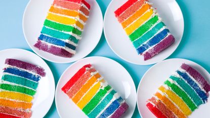 Slices of rainbow cake