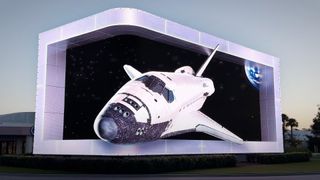 Spacecraft bursting from 3D billboard