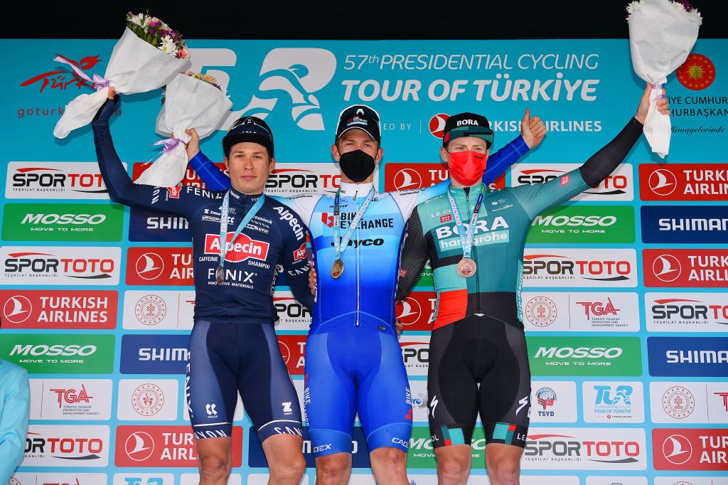 The stage 2 podium at the Tour of Turkey