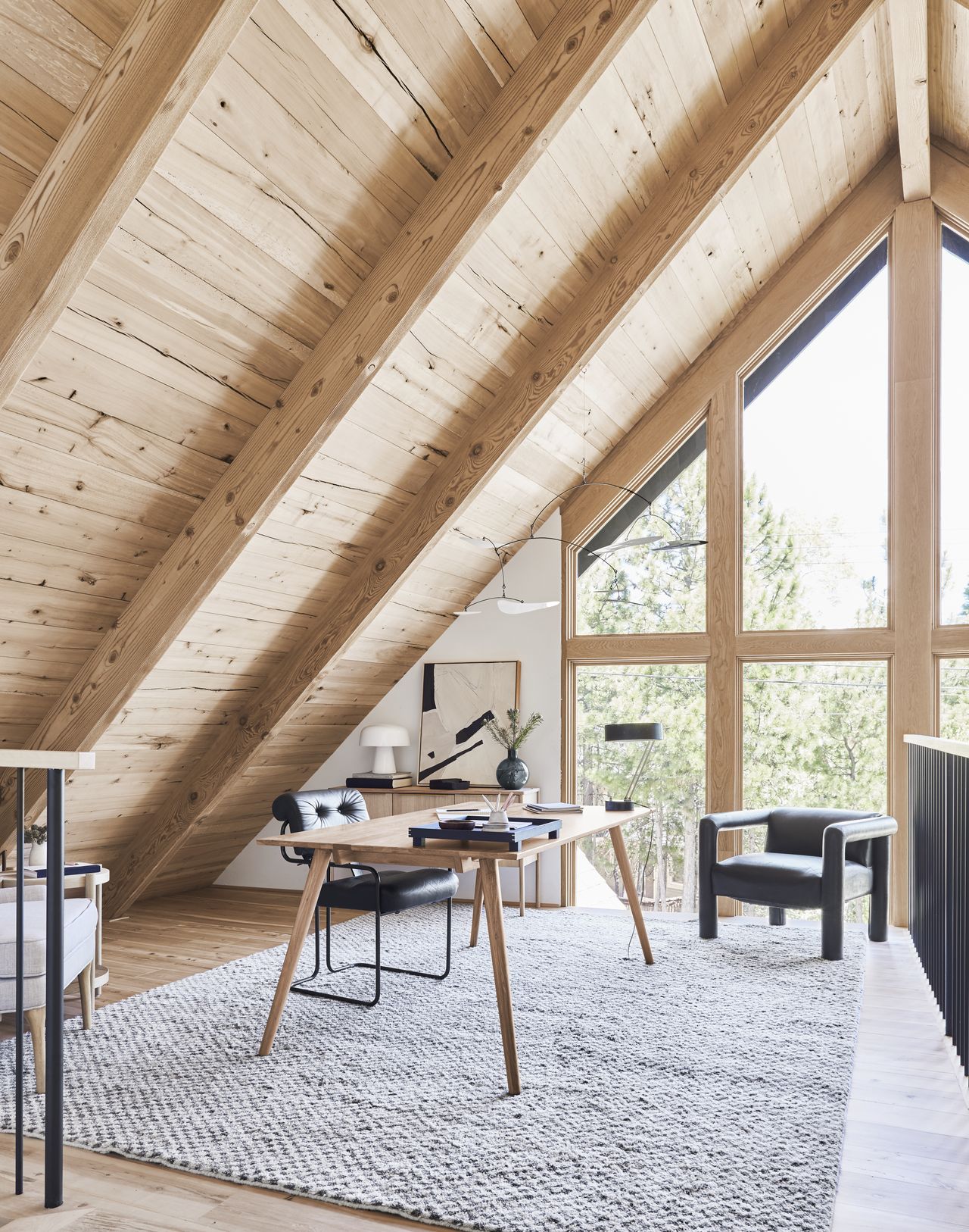 A large loft with a home office