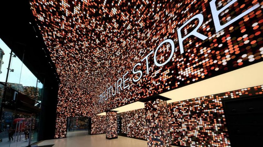 London Future Stores lit up in immersive pixels. 