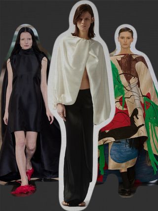 london fashion week trends, a collage of models wearing capes on the fall/winter 2024 runway
