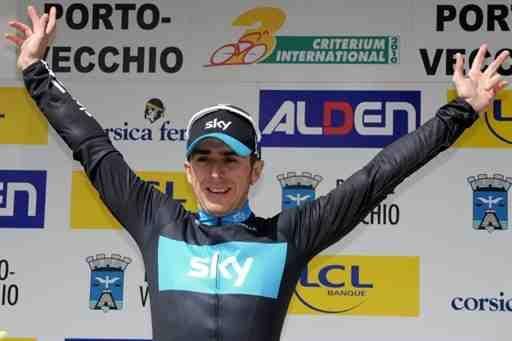 Russel Downing (Team Sky) gets a cheer on the podium