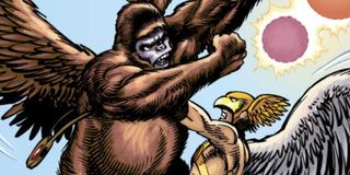 Hawkman fighting a winged ape