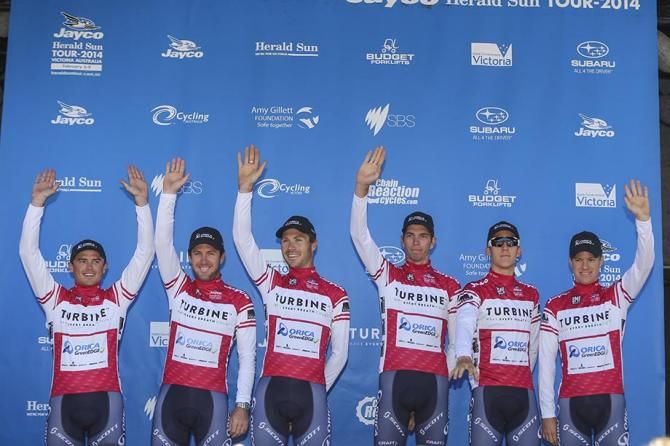 Orica-GreenEdge celebrate the team classification win