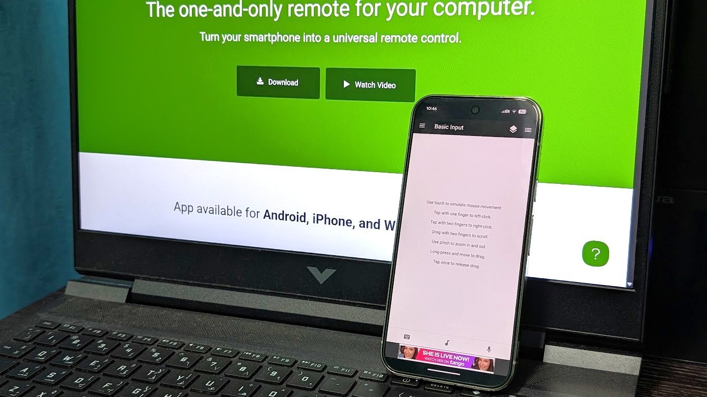 Unified Remote remote mouse app on Android phone and Windows PC