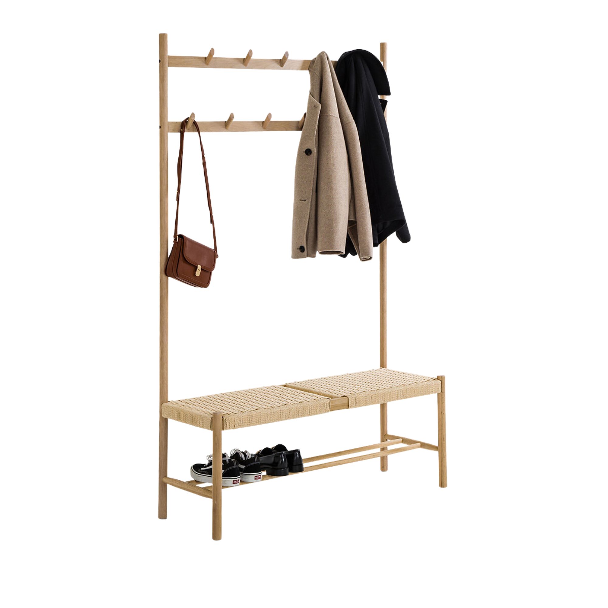 La Redoute, Taga Solid Oak & Rope Hallway Coat Bench
