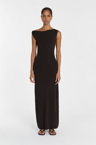 Poppy Bitter Choc Asym Midi Dress