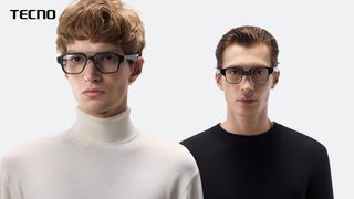 Two men wearing TECNO AI glasses