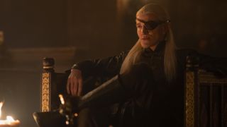 Ewan Mitchell as Aemond Targaryen in House of the Dragon season 2.