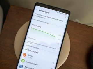 Galaxy Note 9 on a wireless charger