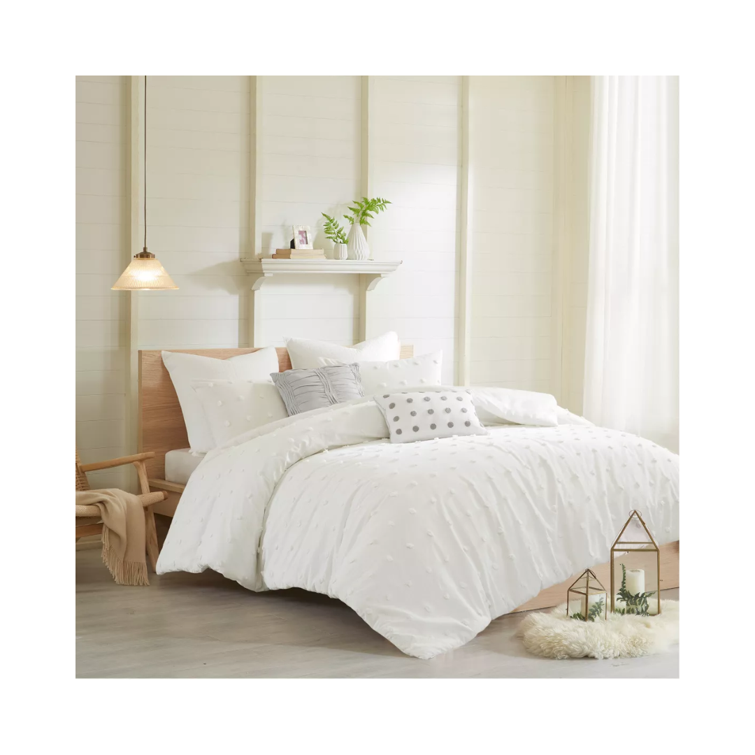 White cotton jacquard duvet set