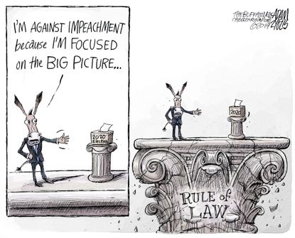 Political Cartoon U.S. Democrats Trump 2020 rule of law