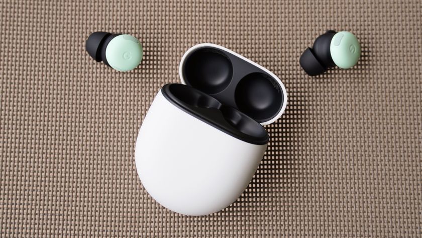 The Google Pixel Buds Pro 2 in the Mint colorway.