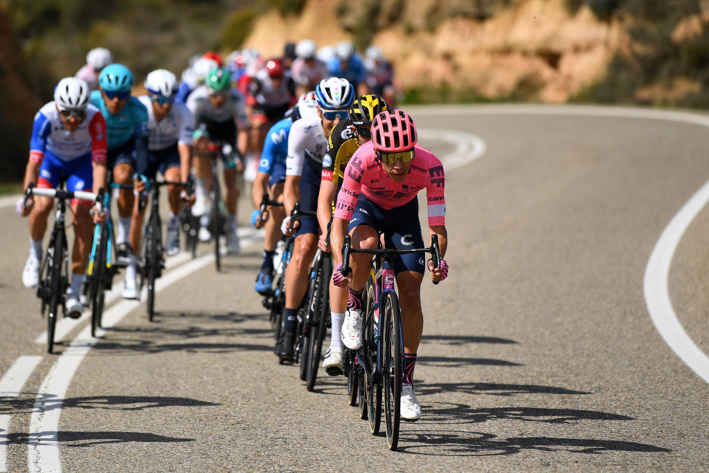 MANRESA SPAIN MARCH 26 Rigoberto Uran Uran of Colombia and Team EF Education Nippo during the 100th Volta Ciclista a Catalunya 2021 Stage 5 a 2015km stage from La Pobla De Segur to Manresa 220m Breakaway VoltaCatalunya100 on March 26 2021 in Manresa Spain Photo by David RamosGetty Images