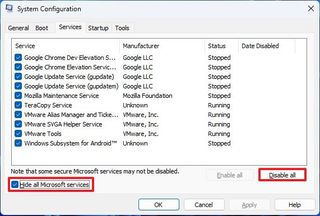 System Configuration Services tab