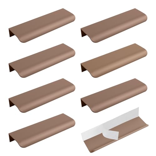 Morobor 8 Pack Finger Edge Pull, Self-Stick Instant Invisible Drawer Pulls Concealed Aluminum Flat Hidden Handles Forfurniture Wardrobe Cabinet/brown,120mm