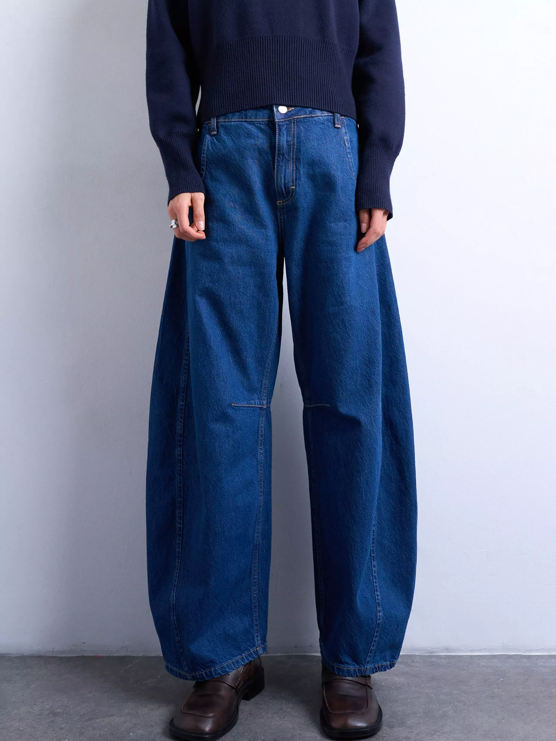 Topshop Horseshoe Barrel Leg Jeans, Blue