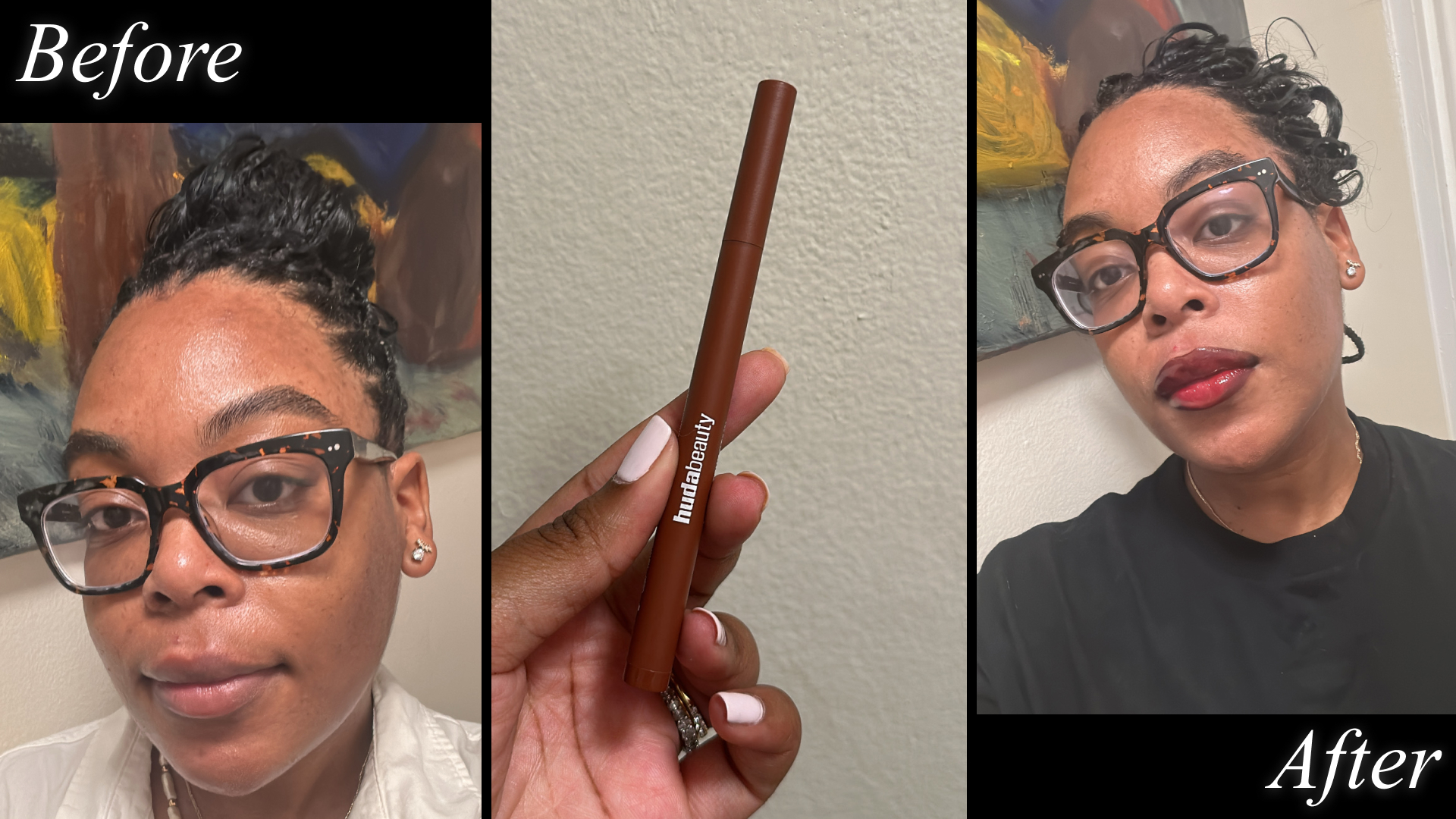Ariel Baker testing Huda Beauty lip Stain