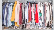 an organized capsule wardrobe with one rail and a shoe rack