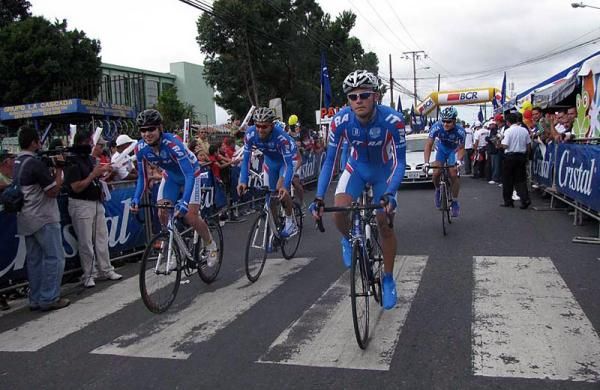 The Russian National Team during the opening team time trial.
