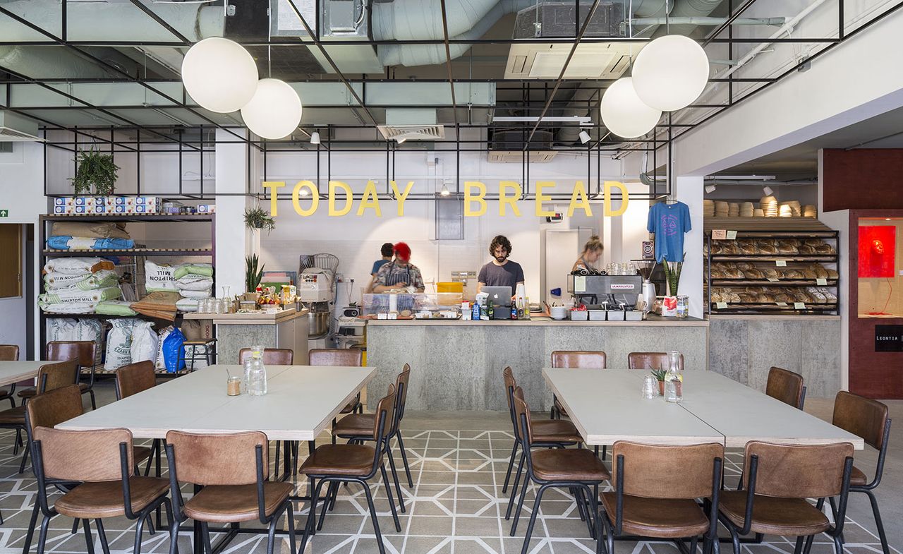 Inside Today Bread showing tables, chairs &amp; food counter