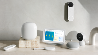 The Nest Wifi Pro next to other Google smart home devices