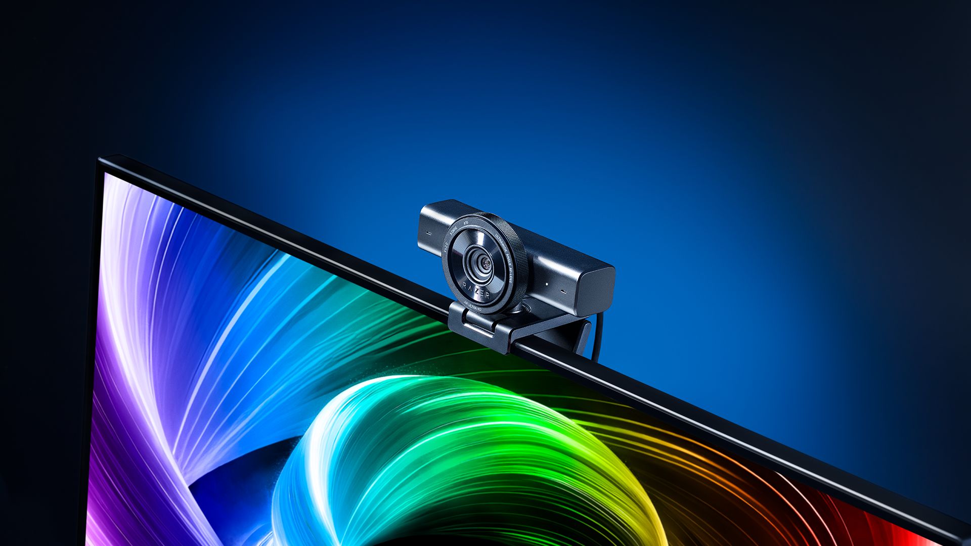 The new Razer Kiyo V2 on top of a monitor in a Razer marketing image