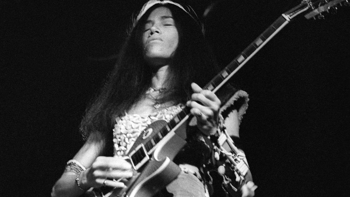 June Millington of American all-female rock band Fanny performing on stage at City Hall, Newcastle upon Tyne, 30 May 1973. 