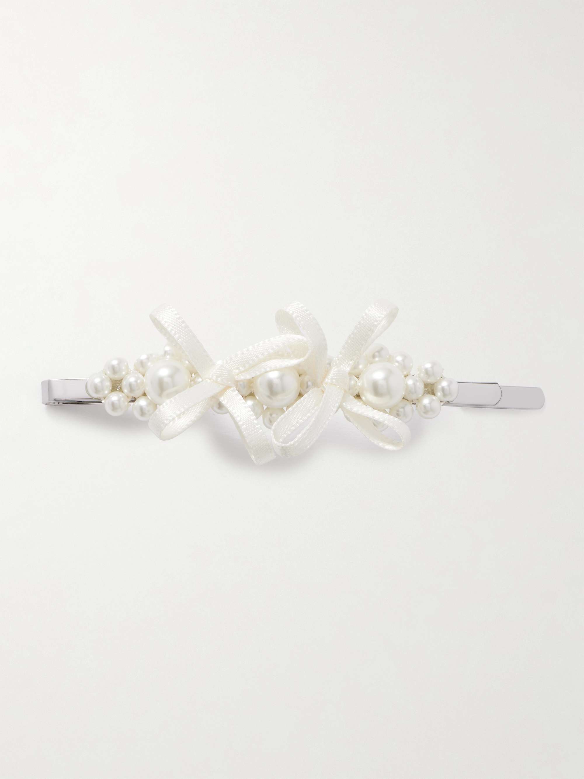 Bow-Detailed Silver-Tone Faux Pearl Hair Clip